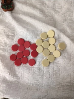 Peças de reposição vintage de gamão 1 1/8" X 1/4" vermelho e branco 12 cada 24 todas - Imagem 1 de 4