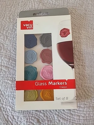 Nuevos marcadores de vidrio Holandeses Vacuvin 8 ventosas de silicona para ahorrar vino multicolor Foto 1 de 4