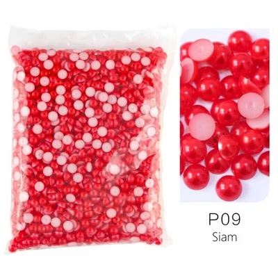 400 Red Color Acrylic FlatBack Half Pearl Bead Flat Back 8mm Scrapbook Craft - Image 1 of 4