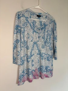 ERIKA NEU Mila 3/4 Slv Schnürshirt Damen M Glyzinie Paisley blau weiß pink - Bild 1 von 6