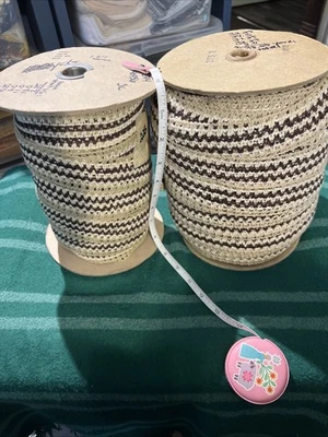 Large Lot Of VTG Crocheted Fabric Trim Brown Tan Off White (about 192 Yards) - Image 1 of 4