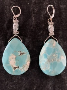 Chunky 20 X 30mm Turquoise Teardrop 925 Leverback & Drops Earrings - Picture 1 of 1