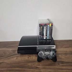 Sony Playstation 3 PS3 Console CECHH12 Black 40GB Japanese Version 8 Games - Picture 1 of 12