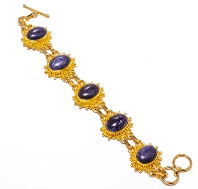 Blue Sunstone Gold Plated Jewelry Bracelet 7-7.99" B7625-26 - Image 1 of 4
