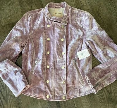 Free People We The Free Dusk Til Dawn Lilac Velvet Moto Jacket M Zip Snap NWT - Image 1 of 4