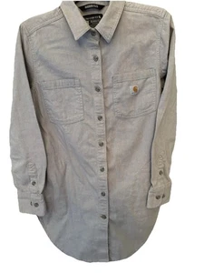 Camisa para mujer Carhartt resistente flexible talla mediana con botones gris bolsillos laterales - Imagen 1 de 13