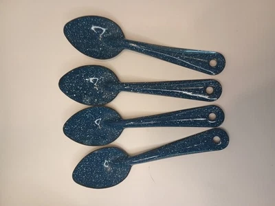Vintage Blue Speckled Enamelware Spoons 5.75" Set Of 4 NWOT - Image 1 of 3