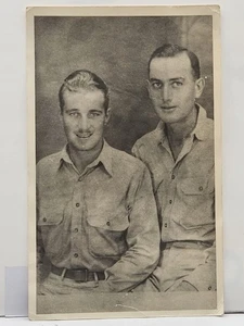 Handsome Affectionate Men Posing Portrait GAY INT Buddies Mustache VTG PHOTO - Picture 1 of 2
