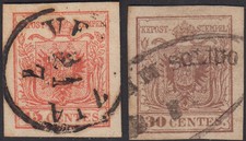 * BO20-17 Lombardo Veneto c.15 rosso+c.30 bruno carta a macchina (20,21) usati