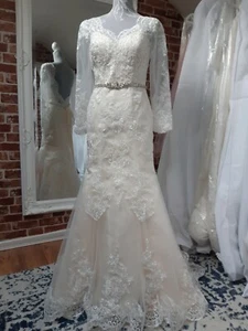 Beautiful Ivory And Pale Champagne Mermaid Style Wedding Gown...uk 10...REDUCED - Picture 1 of 10
