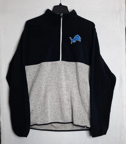 🔥 '47 Detroit Lions Pullover Fleece Sweater Men's Size XXL 1/4 Zip Gray Black Cover