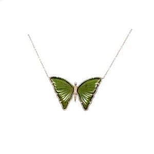 DIAMOND & GREEN TOURMALINE BUTTERFLY NECKLACE - Picture 1 of 1