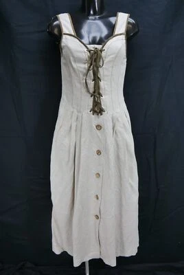 Landhauskleid mit Leder Schnürung Leinenkleid Knöpfe aus Kokosnuss Gr.38 - Bild 1 von 4