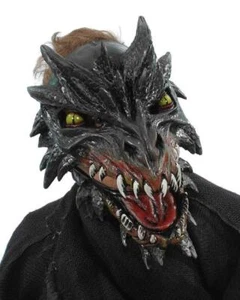 Maschera viso drago nero nero lattice adulto maschera di Halloween con bocca in movimento - Foto 1 di 3