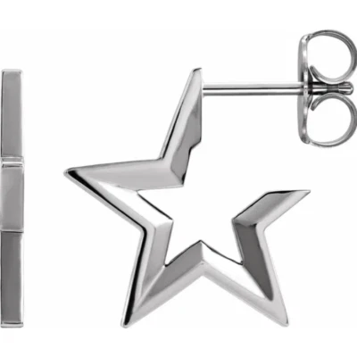 PAIR  SOLID PLATINUM 950 FANCY POLISHED 16mm STAR HUGGIE Hoop Earrings backs USA - Image 1 of 3
