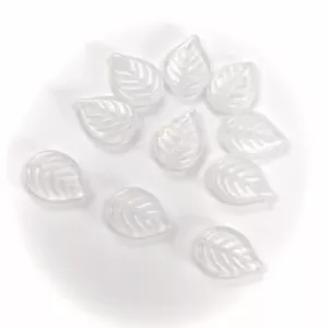 Czech Glass Druk Pendant Beads 18x13mm, top drilled Leaf, White Opal, 50pcs J056 - Picture 1 of 3