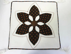 Batik Handmade Fabric Ethnic Throw Pillow Cover Flower Tassels NEW - Picture 1 of 4