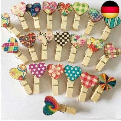 40 PCS Bunt Herz Holz Clips Wäscheklammern Mini Holz Klammern deko klammern für  - Bild 1 von 4