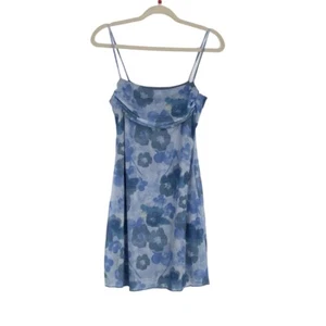 Abito donna See You Monday blu floreale scollo a volant slip mini spaghetti grande - Foto 1 di 9