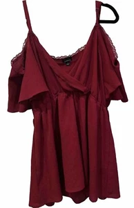 Torrid Burgundy Lace Trim Women’s Plus Size Top Cold Shoulder  - Picture 1 of 6