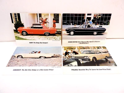 NOS MOPAR 1965 DODGE POSTCARDS CORONET 500 CONVERTIBLE DART GT POLARA 880 SEDAN - Image 1 of 4