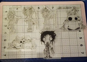 Acrylic STAMP Set Halloween DEAD Ghost Scissorhands pumpkin patch vampire skull - Picture 1 of 7