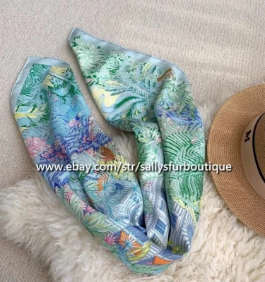 Sally Boutique 18 Momme Twill Silk Wrap Scarf Garden Print Double Face Shawl 35" - Image 1 of 4