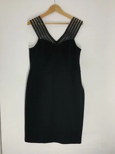 Gina Bacconi Dress 16 Black Slim Pencil V Neck Stripe Illusion Occasion Cocktail - Picture 1 of 14