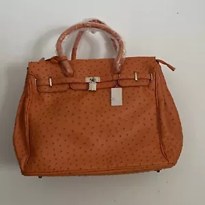 Penelope Ann Straußenleder Kunstleder Hand Schultertasche Orange Oversized Neu - Bild 1 von 9