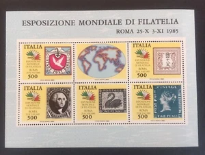 1985 ITALIA Foglietto Esposizione Mondiale di Filatelia Roma 25 Ott. 3 Nov. 1985 - Foto 1 di 4
