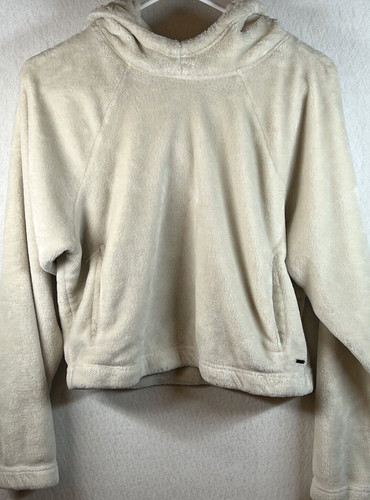 OFF WHITE Felpa con cappuccio morbida da donna crema pile d'avorio con tasche tagliate piccole