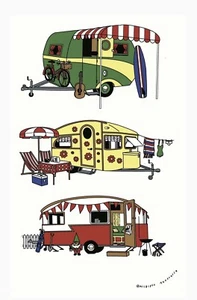 NEW Retro Caravan 100% Cotton Kitchen Tea Towel Souvenir Tea Towels Gifts - Picture 1 of 2