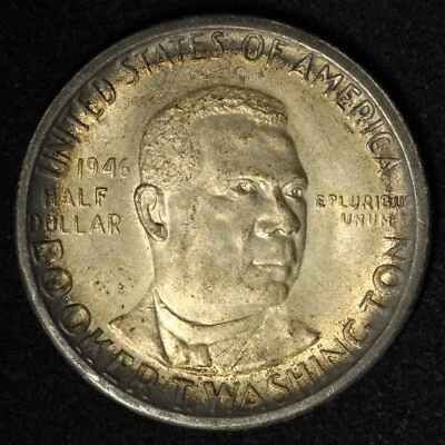 1946 50c Booker T. Washington Commemorative Half Dollar Toned - Free Ship US - Image 1 of 3