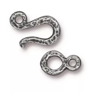 TierraCast Hammered Hook and Eye Clasp, Brass Ox Plated Pewter (2 Sets) - Picture 1 of 1