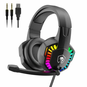 AU Gaming Headset with Mic Stereo Heavy Bass Headphone for Laptop PC PS4 RGB LED - Picture 1 of 15
