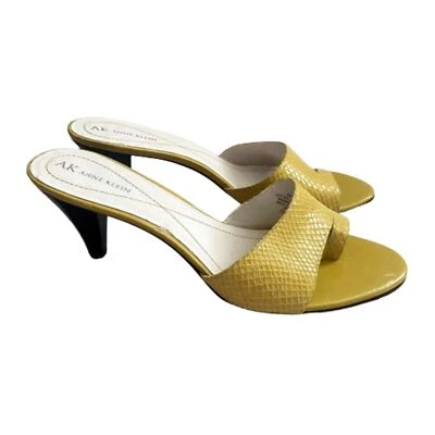 Anne Klein Kami AKKAMI Yellow Snakeskin Heels Peep Toe Slide Size 10.5 - Image 1 of 4