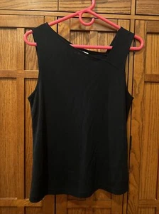 DKNY Sleeveless Slinky Top With Asymmetrical Neckline Black Size Large   - Picture 1 of 14