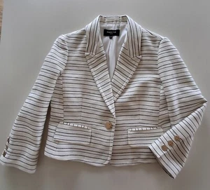Paule Ka, Lady Suit, Skirt, Cropped Jacket, Linen, Stripes, White, Gold - Picture 1 of 11