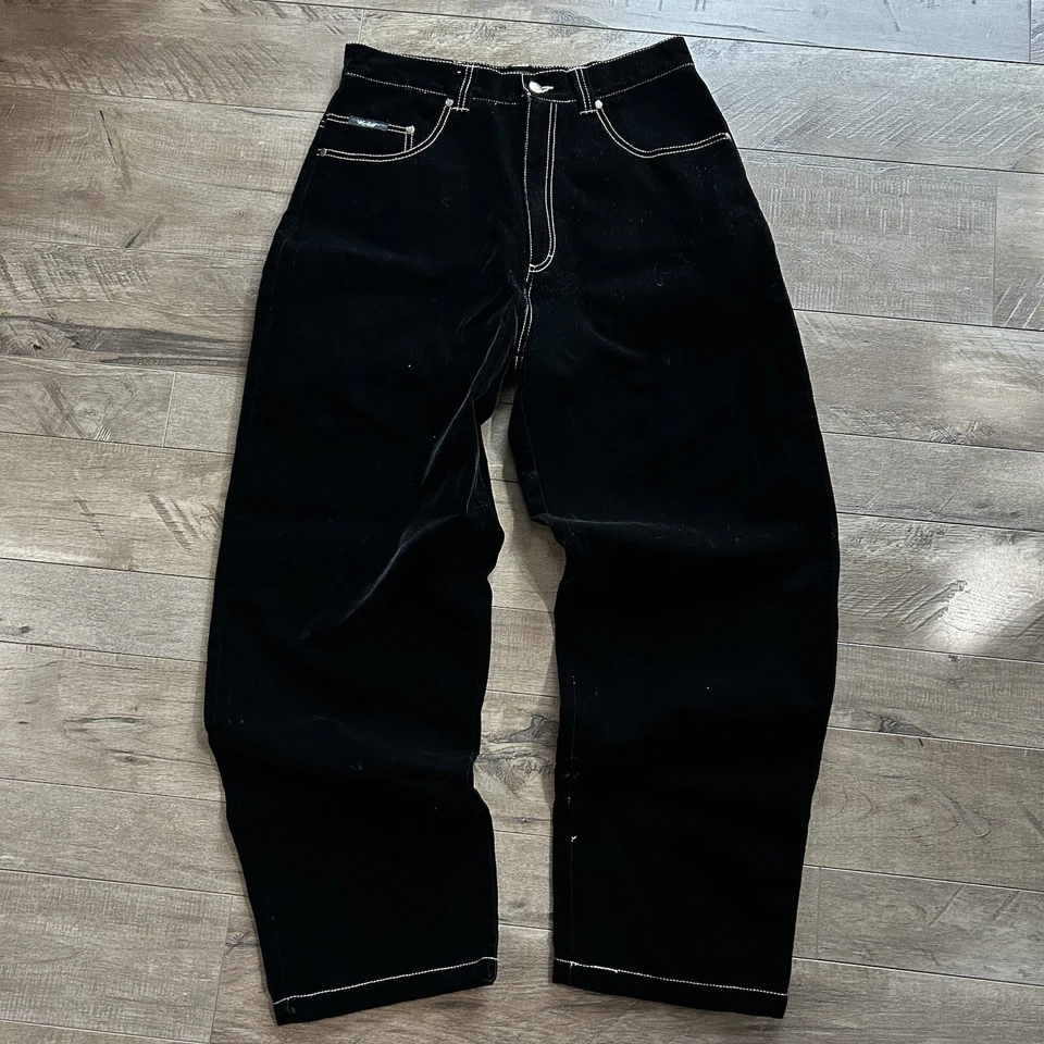 Pantalones de mezclilla negros de terciopelo knockout estilo callejero holgados de los 90 para hombre talla 34 Foto 1 de 4