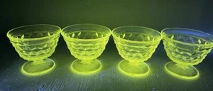 Vintage 4er Set Fostoria amerikanisch kubistisch Mangan Glas 3 1/8" Eisbecher mit Fuß - Bild 1 von 14