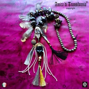 shuar tribu gioiello etnico amuleto collana primitivo testa bambola tsantsa rara - Imagen 1 de 12