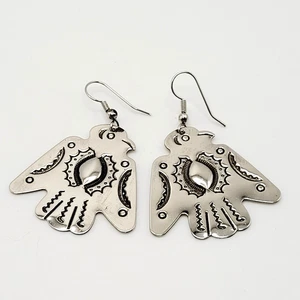 Thunderbird Southwest Style Silver Tone Stamped Metal Pierced Hook Type Earrings - Picture 1 of 24