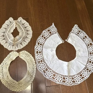 3 Vintage Handmade Cream Crochet Lace Doily Removeable Neck Collar Cottagecore - Picture 1 of 5