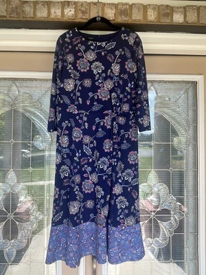 Lovely Talbots Dress Floral Blue Knot Lined Stretch 12P Coquette 3/4 Sleeves - Image 1 of 4