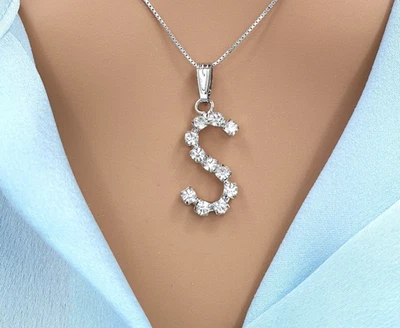 Personalised Wedding Anniversary Gift For Wife Silver Letter Name Necklace UK - Image 1 of 4