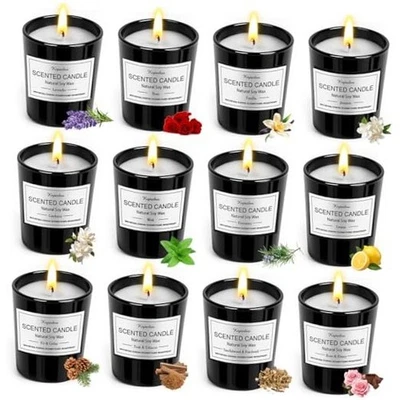 Pack de 12 Velas Perfumadas Set de Regalos para Mujer y Hombre, Velas para Hogar Negro Foto 1 de 4