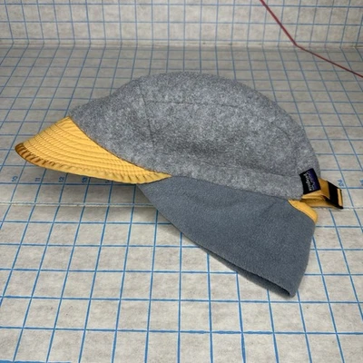 Patagonia Fleece Duckbill Hat Cap Synchilla Size M Gray Yellow Made in USA Gorp - Image 1 of 4