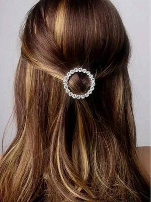 1pc Rhinestone Decor Elegant Round Zinc Alloy Hair Clip FOR WOMEN GIRLS - Image 1 of 4