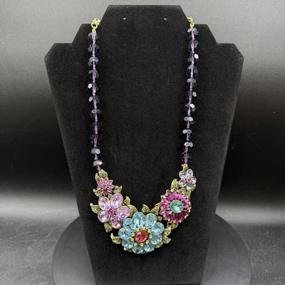 HEIDI DAUS "Glorious Garden" SWAROVSKI Crystal Floral Necklace Purple Multi - Image 1 of 4