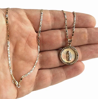 14K Solid Gold Virgin Guadalupe Mary Pendant Necklace - 18" Chain-3T Gold- PT187 - Image 1 of 4
